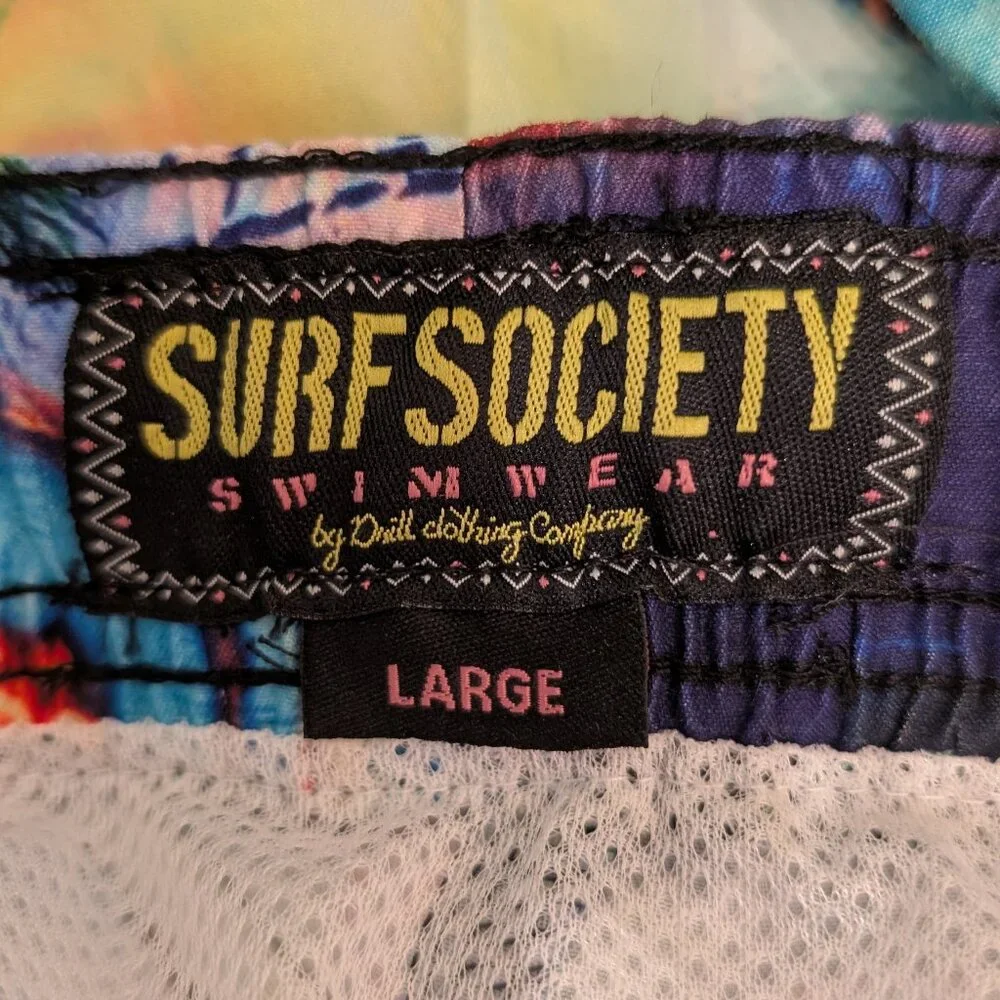 Surf Society Swim Shorts Colorful Casino Print  Size Large